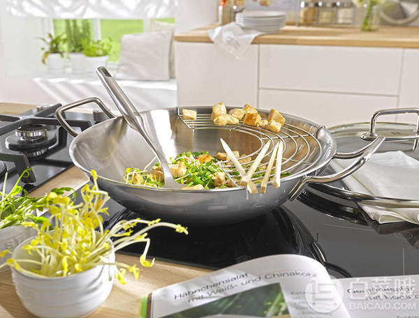 Zwilling 双立人 Plus系列 中式无涂层双耳炒锅32cm 带玻璃盖+滤油架 40992-332-0566.33元