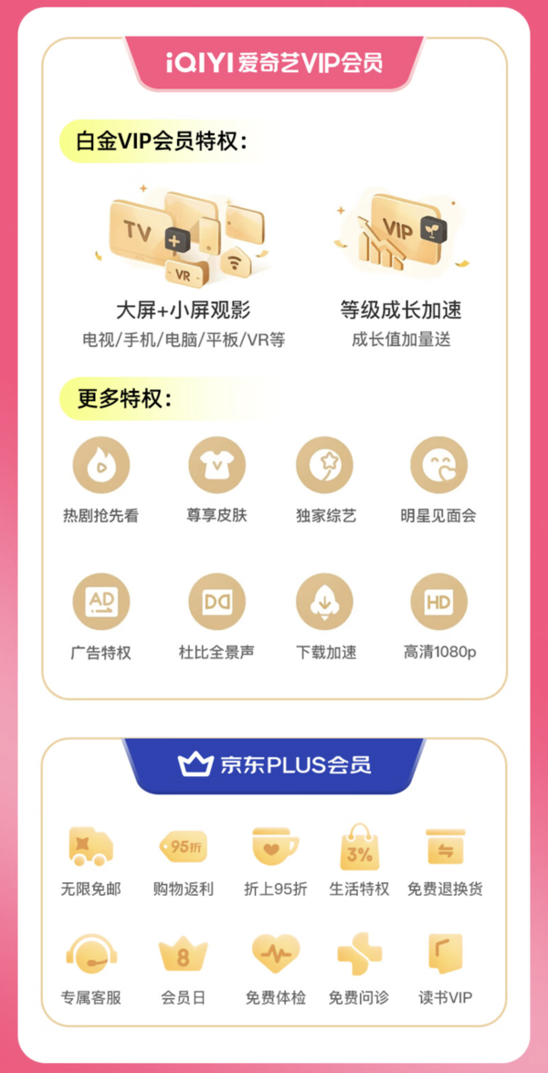 iQIYI 爱奇艺 白金会员年卡+京东PLUS年卡
