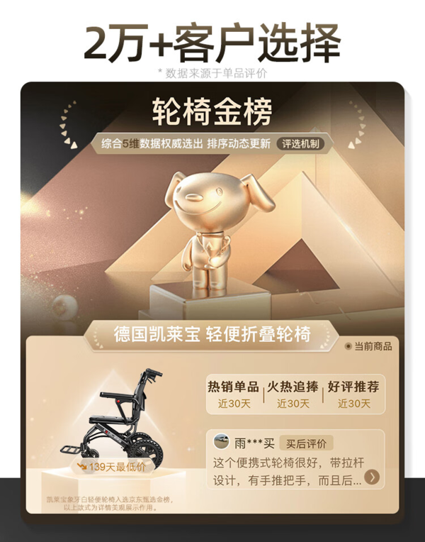 凯莱宝 可折叠便携式轮椅 11拉杆蜂窝小轮款【折叠可立+弹簧减震】