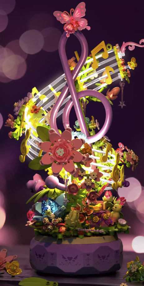 SEMBO BLOCK 森宝积木 花颜音悦八音盒 积木花拼装玩具