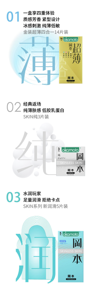 OKAMOTO 冈本 鎏金超薄套装 共19只（超薄四合一*14+skin新润滑*5）