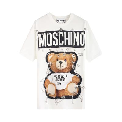 moschino18fw别针熊白色女士短袖t恤泰迪熊时尚女装