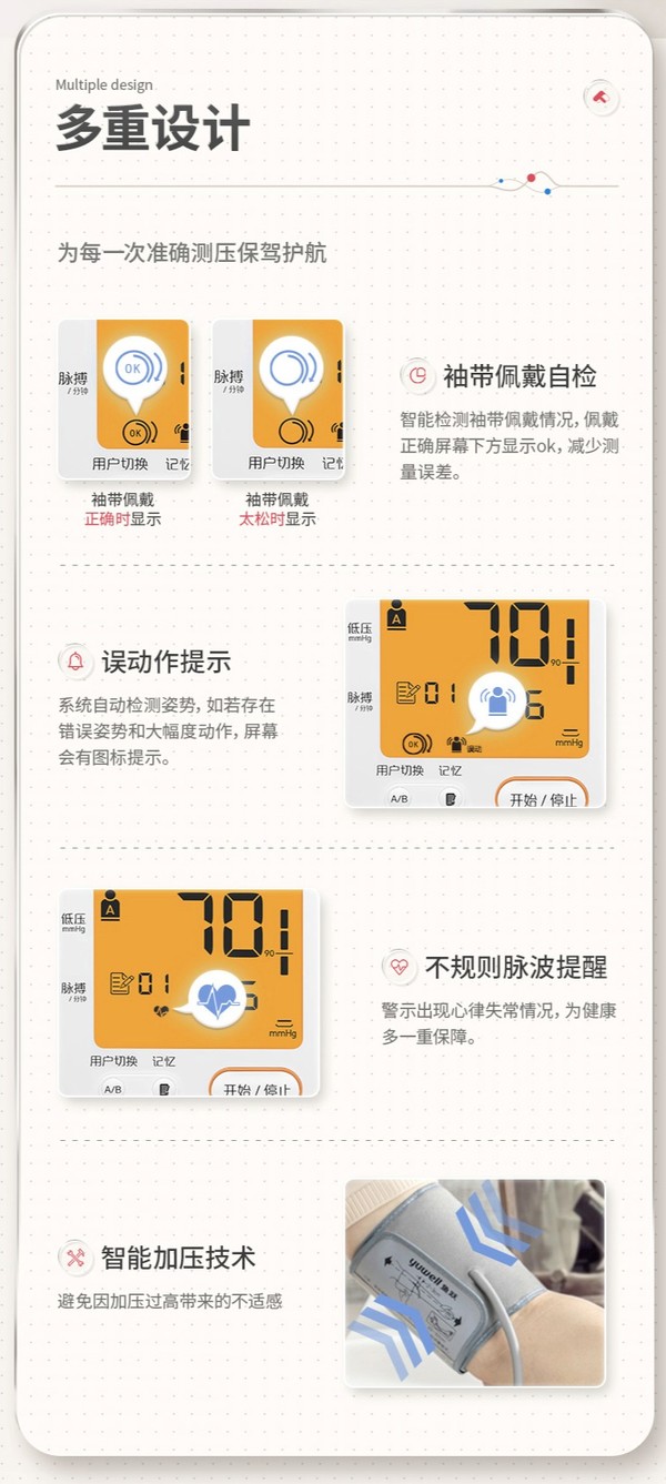 yuwell 鱼跃 YE680CR 电子血压计臂式 非背光款