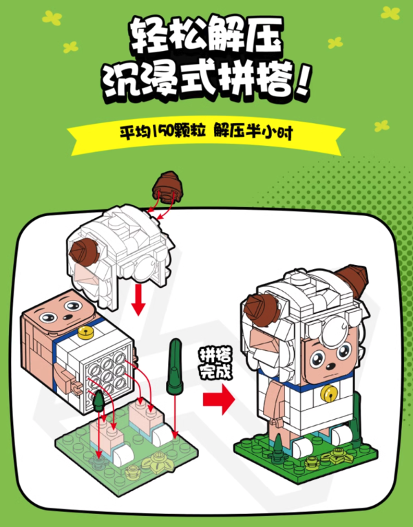 WISE BLOCK 维思积木 喜羊羊与灰太狼 青青草原积木变变变系列 三款可选