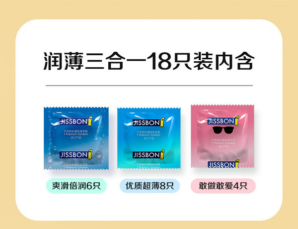 jissbon 杰士邦 安全套 润薄三合一 共18只