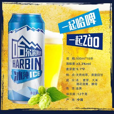 harbin 哈尔滨 临期,哈尔滨啤酒冰纯新500ml*18听