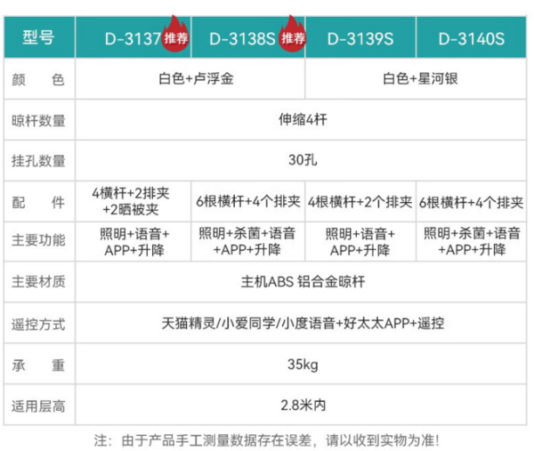 HOTATA 好太太 D-3140S 隐形电动晾衣架