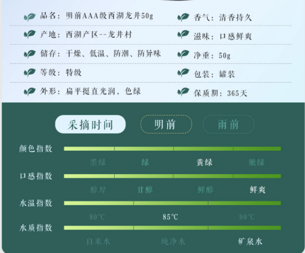 贡牌 绿茶西湖龙井茶AAA特级50g 2024年新茶