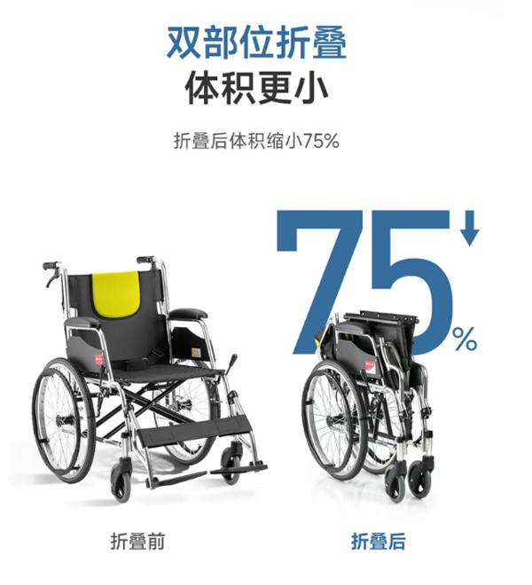 yuwell 鱼跃 可折叠便携铝合金轮椅 H053C