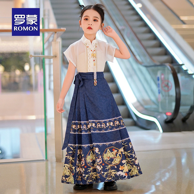 罗蒙 2024新款儿童汉服新中式马面裙套装（100~160码）2色 109元包邮 买手党-买手聚集的地方