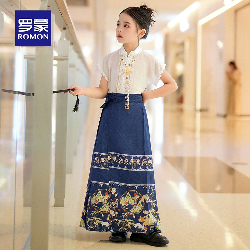 罗蒙 2024新款儿童汉服新中式马面裙套装（100~160码）2色 109元包邮 买手党-买手聚集的地方