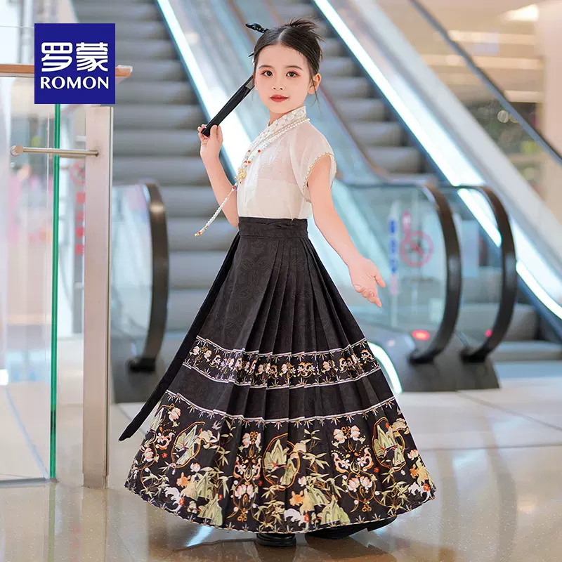 罗蒙 2024新款儿童汉服新中式马面裙套装（100~160码）2色 109元包邮 买手党-买手聚集的地方