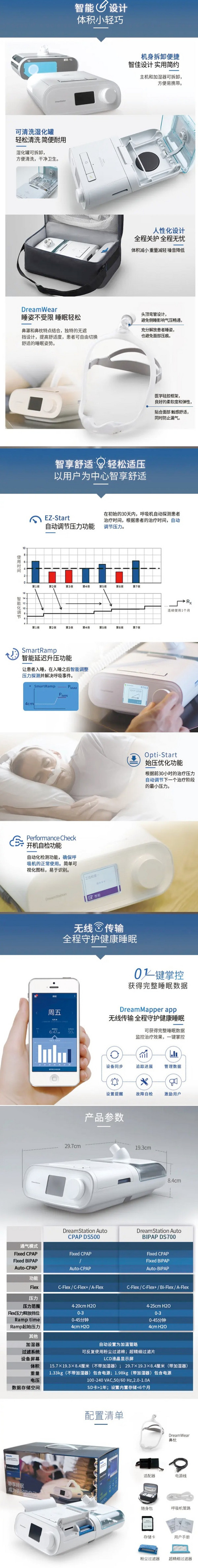 PHILIPS 飞利浦 DS500全自动单水平睡眠机送耗材包
