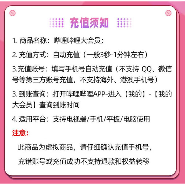 bilibili 哔哩哔哩 电视端大会员年卡 支持电视端
