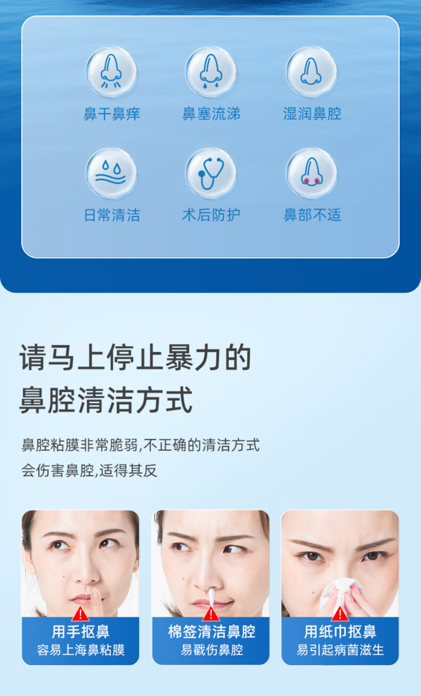 WELLDAY 维德 成人生理盐水洗鼻器100ml海盐水喷鼻腔喷雾