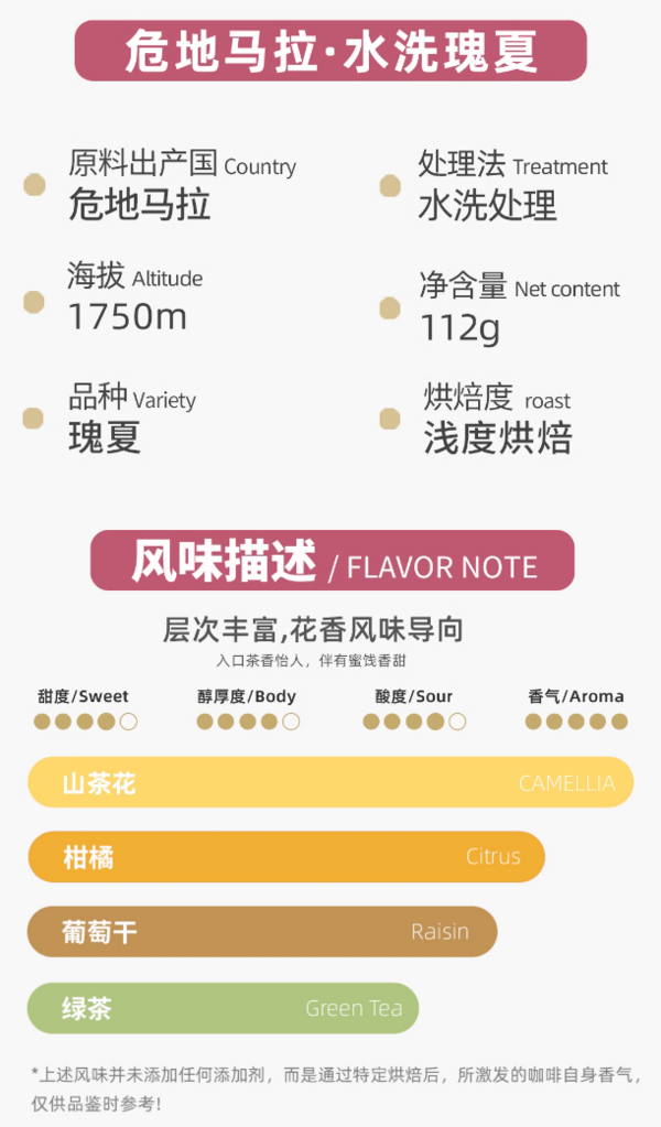 sinloy 危地马拉绝色庄园水洗瑰夏 112g