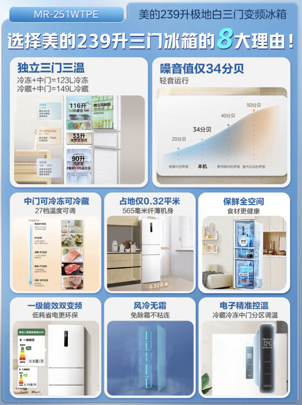 Midea 美的 MR-251WTPE 多门冰箱