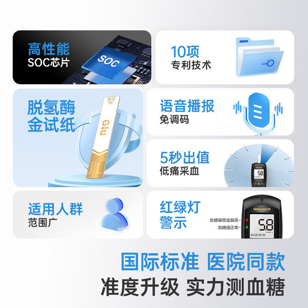 三诺 金稳+型 血糖检测仪家用医用升级款 仪器+100支试纸+100支采血针)