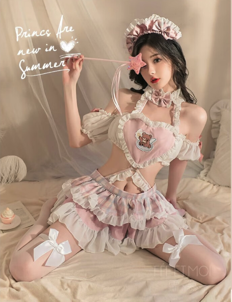 霏慕 Fee et moi Q版情趣魔法女仆套装 （发簪+连衣裙+T裤）