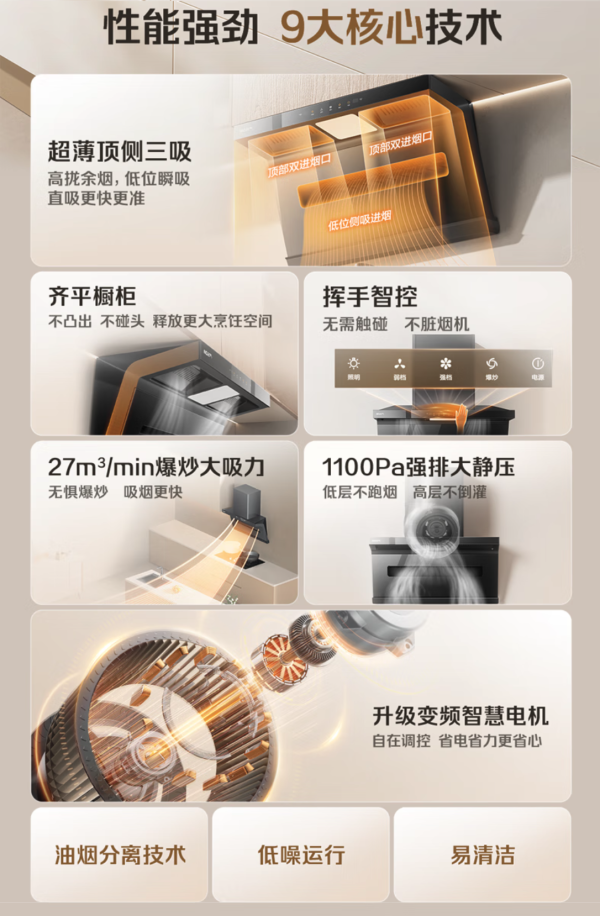 名气 MQ A586 超薄款抽油烟机【顶侧三吸】28风量小黑翼Pro