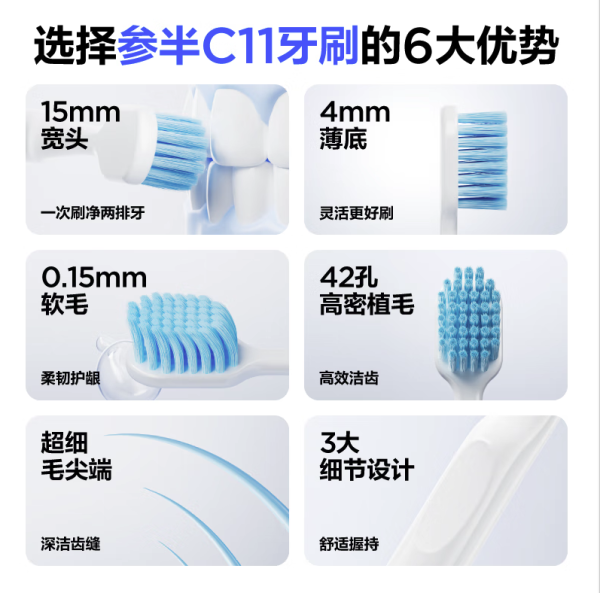参半 C11竹炭软毛牙刷 1支装