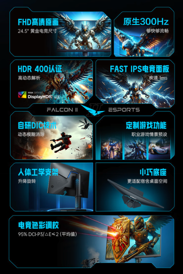 HKC 猎鹰二代 G25H3 24.5英寸 IPS 显示器（1920×1080、300Hz、125％sRGB、HDR400）
