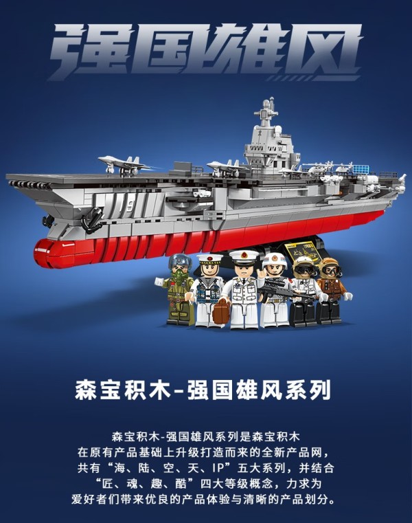 森宝积木 SEMBO BLOCK 强国雄风系列 208048 19航母 新一代弹射航空母舰