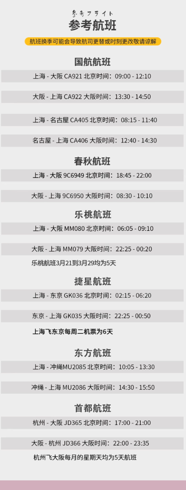 【夏季直飞】上海杭州飞日本大阪/东京/名古屋/冲绳多地单机票