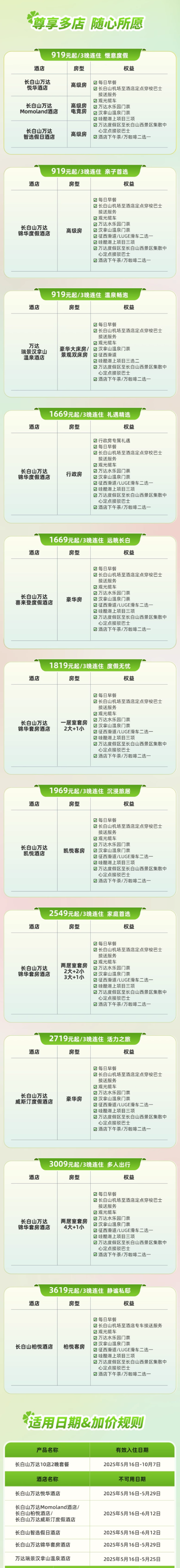 【618】长白山万达10店3晚连住含夏季权益+酒店下午茶/万咖啡