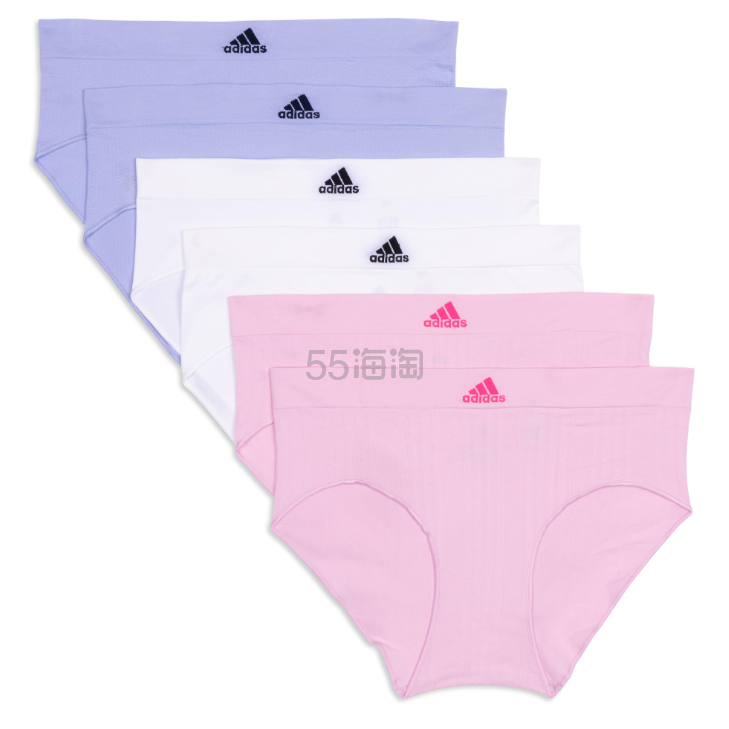 【含税直邮】adidas 阿迪达斯女式无缝高腰三角内裤 6 件装, 神奇粉色/白色/紫罗兰色