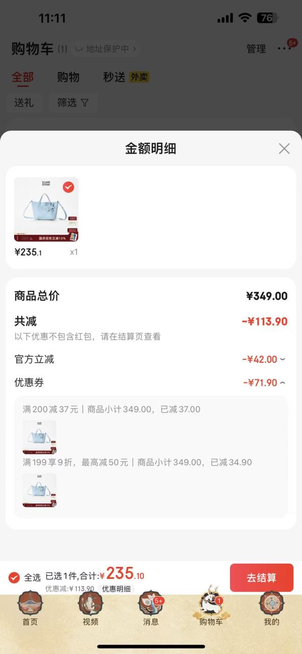 ECODAY 明星同款 编织小托特菜篮子包 蓝色（小号）