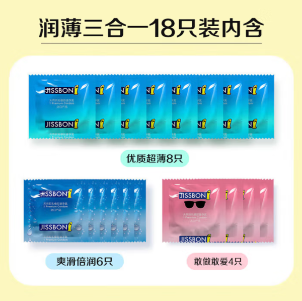 jissbon 杰士邦 润薄三合一 安全套 18只