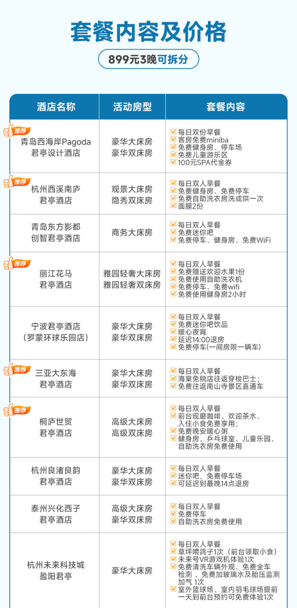【爆款回归】君亭酒店集团全国多店3晚可拆含
