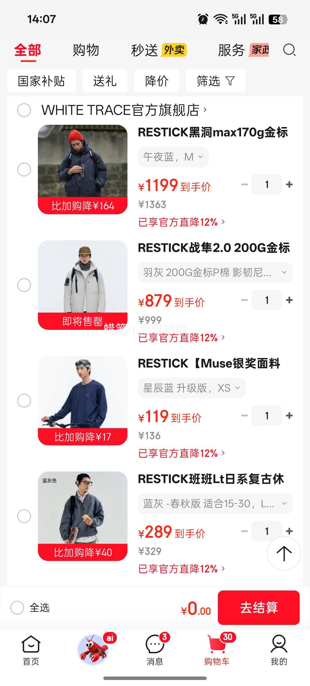 RESTICK 5折清仓！战隼2.0 200G金标P棉外套 星空灰 M 影韧尼龙66优惠证明