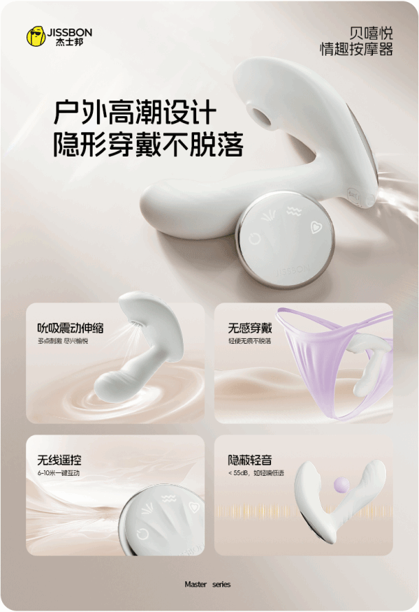 杰士邦 Master系列 贝嘻欢多功能穿戴式跳蛋 入门版+润滑液15ml（吮吸+强震+伸缩）