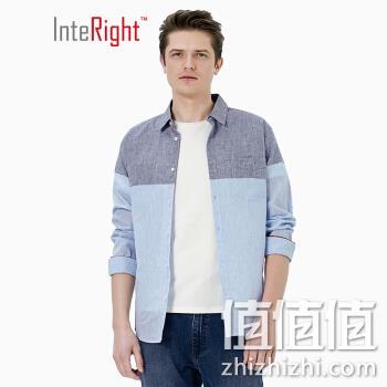  INTERIGHT 男潮流拼色棉麻牛仔休闲衬衫