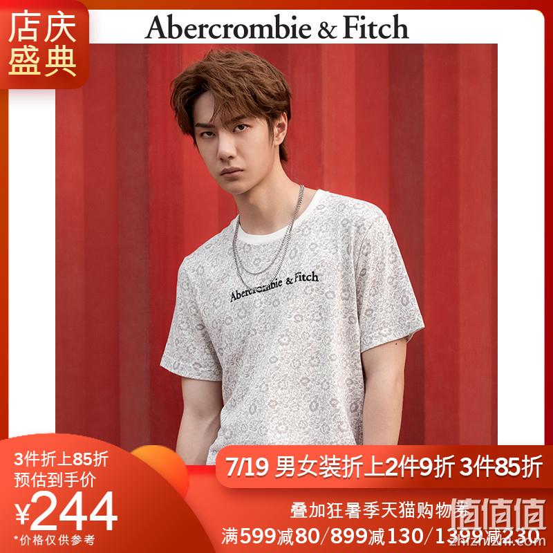  王一博限量合作款Abercrombie＆Fitch男装 潮流刺绣Logo款印花T恤