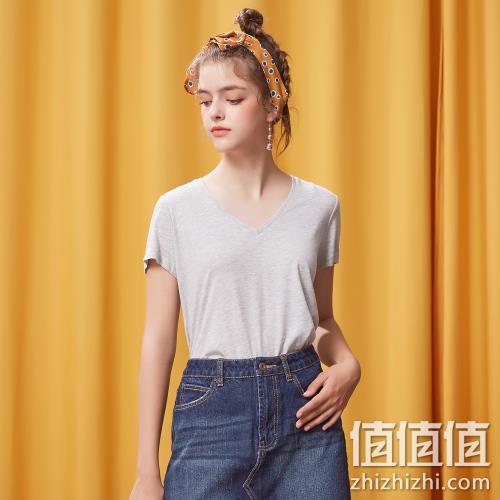  女休闲常年款基本V领短袖恤