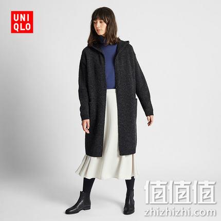  优衣库 女士羊毛混纺连帽大衣