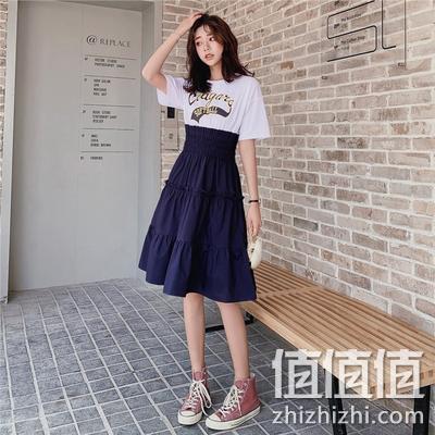  衣品天成 假两件印花连衣裙