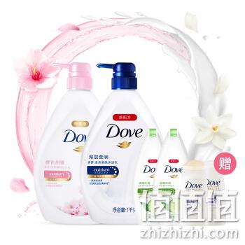  多芬(DOVE)滋养美肤沐浴乳套装 深层营润1000g+樱花甜香1000g送清透水润190mlx2+洗护发旅行装50mlx2(沐浴露)