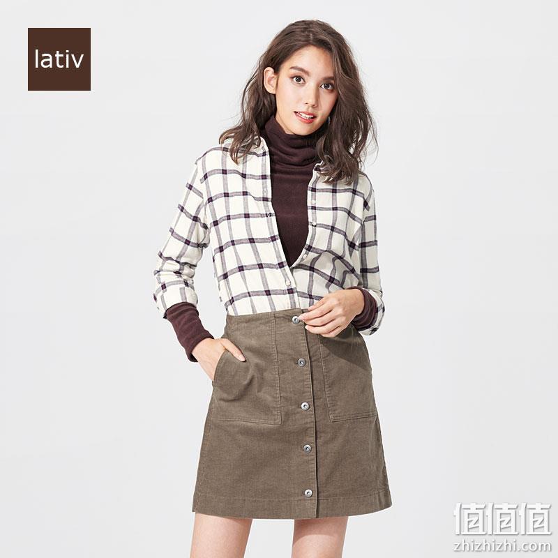  lativ诚衣 法兰绒格子衬杉