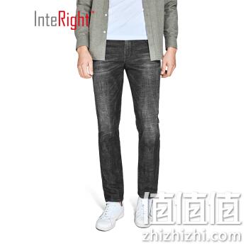  INTERIGHT牛仔裤男 合体修身时尚水洗牛仔裤 黑色 32码	