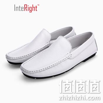  INTERIGHT 春秋季商务休闲鞋男 牛皮豆豆鞋 懒人驾车鞋男 撞色绗线装饰 软皮软底鞋男 百搭一脚蹬 白色 41	