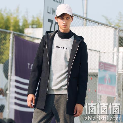  美特斯邦威呢子大衣男冬装新款简约文艺中长款连帽羊毛外套