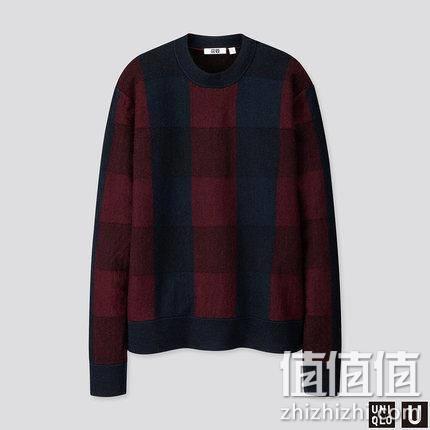  UNIQLO 优衣库 421256 男士格纹圆领针织衫