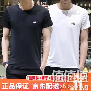  卡帝乐鳄鱼 男士短袖T恤 2件 赠袜子