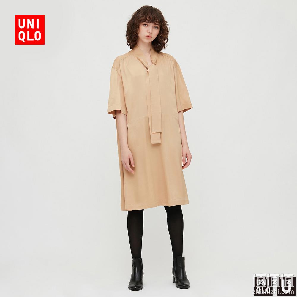  优衣库 设计师合作款 女装蝴蝶结领连衣裙
