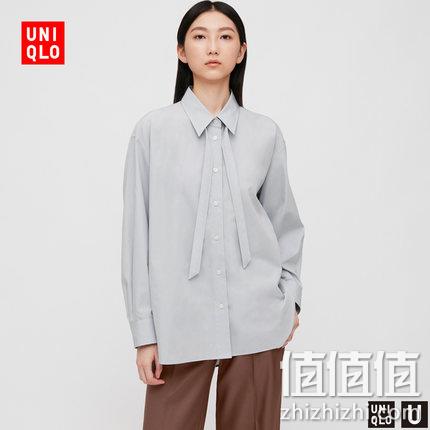  优衣库 设计师合作款 女装全棉宽松蝴蝶结领衬衫