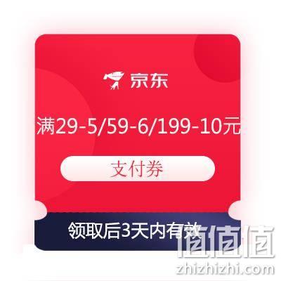  鸽子腿：京东 满29-5/59-6/199-10元 支付券